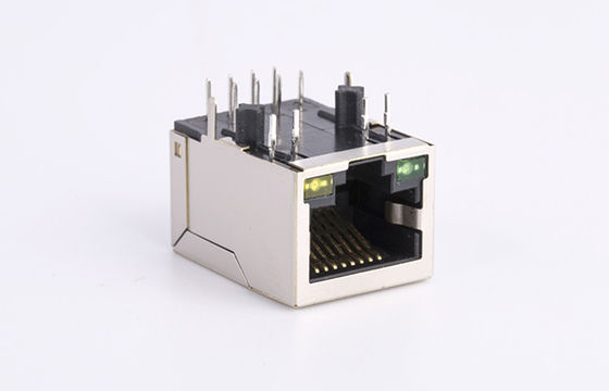Tab Down Rj45 Connector With Led Side Entry Gold 6u'' Plating Contact Mating