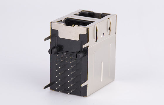 Industrial POE Ethernet Connector With LEDS Tab-Down/Up Multi-Port Stacked 2X1