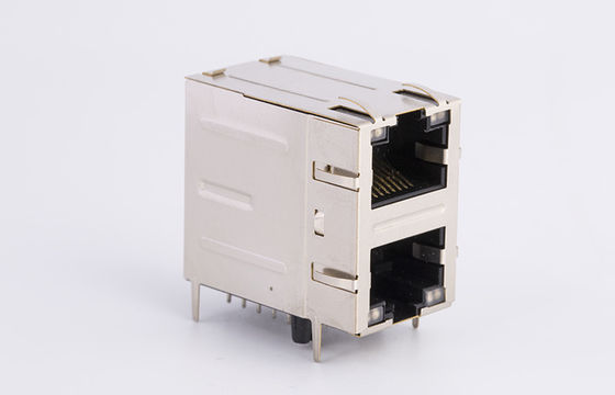 100 / 1000base T Ethernet Connectors RJ45 EMI LED Multi-Port Stacked 2X1 with LEDS Tab Down Up