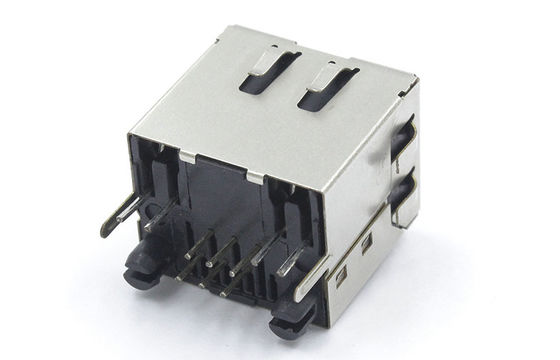 Single Port RJ11 PCB Jack 6 Pins 6 Contacts Shiled EMI Leds TM-52T6611ET2L1
