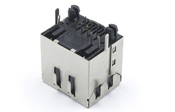 Single Port RJ11 PCB Jack 6 Pins 6 Contacts Shiled EMI Leds TM-52T6611ET2L1