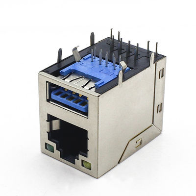 Single Port RJ45 Connector With USB 3.0  8P8C Tab-Up W/ LEDS Shield