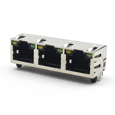 1 X 3 Port RJ45 PCB Connector / Rj45 Plug Pcb With Leds Y G TM5JA813T2111
