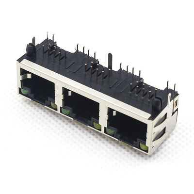 1 X 3 Port RJ45 PCB Connector / Rj45 Plug Pcb With Leds Y G TM5JA813T2111