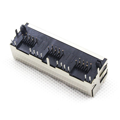 1 X 3 Port RJ45 PCB Connector / Rj45 Plug Pcb With Leds Y G TM5JA813T2111