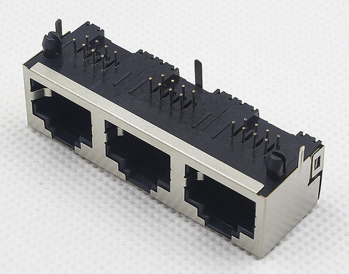 1X3 Multi-Port RJ45 Jack Shield Iron Pegs 90° Angle Tab-up No Leds EMI TM5JA813EXX11
