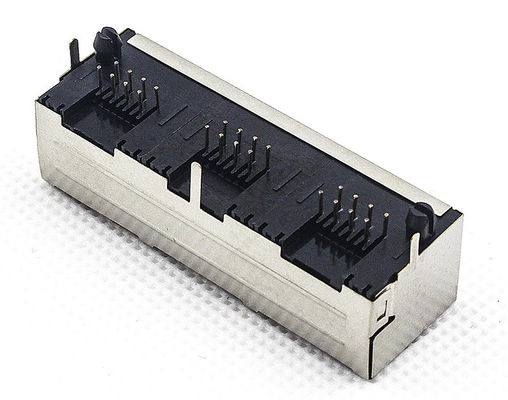 1X3 Multi-Port RJ45 Jack Shield Iron Pegs 90° Angle Tab-up No Leds EMI TM5JA813EXX11