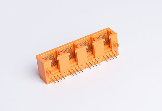 4 Port Network RJ45 PCB Connector Side Entry Orange Plastic Housing TM56B914SXX13