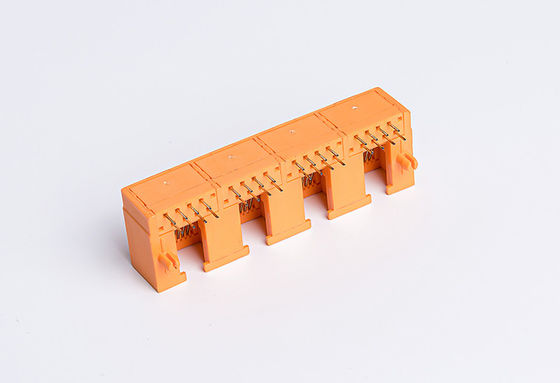 4 Port Network RJ45 PCB Connector Side Entry Orange Plastic Housing TM56B914SXX13