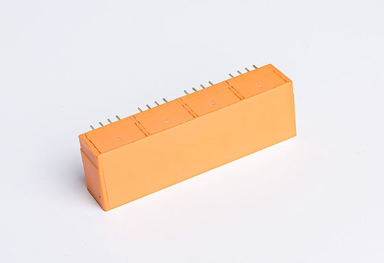 4 Port Network RJ45 PCB Connector Side Entry Orange Plastic Housing TM56B914SXX13
