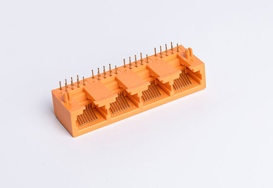 4 Port Network RJ45 PCB Connector Side Entry Orange Plastic Housing TM56B914SXX13
