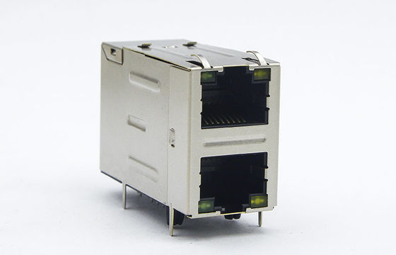 Side Enter Stacked Rj45 Ethernet Jack 10G Base T Transformer Panel Ground