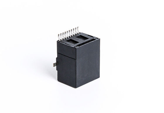 Low Profile 10p10c Vertical Rj45 Female Connector Through Hole Cool Black 6U TM56S011SXX43