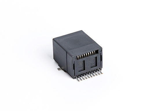 Low Profile 10p10c Vertical Rj45 Female Connector Through Hole Cool Black 6U TM56S011SXX43