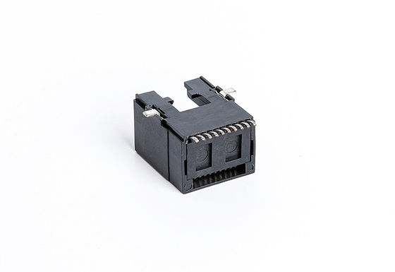 Low Profile 10p10c Vertical Rj45 Female Connector Through Hole Cool Black 6U TM56S011SXX43