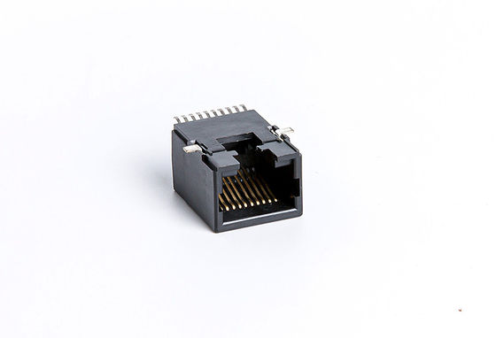 Low Profile 10p10c Vertical Rj45 Female Connector Through Hole Cool Black 6U TM56S011SXX43