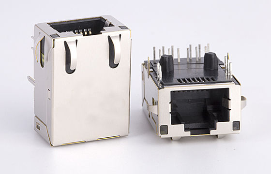 90 Degree Orientation RJ45 Ethernet Jack With 10 gigabit network switch Integrated Magnetics LEDS EMI Tabs
