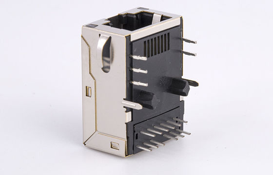 90 Degree Orientation RJ45 Ethernet Jack With 10 gigabit network switch Integrated Magnetics LEDS EMI Tabs