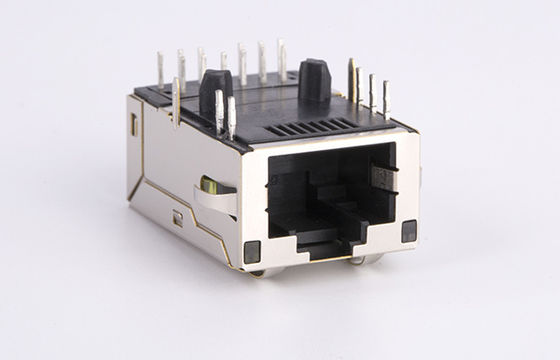 90 Degree Orientation RJ45 Ethernet Jack With 10 gigabit network switch Integrated Magnetics LEDS EMI Tabs