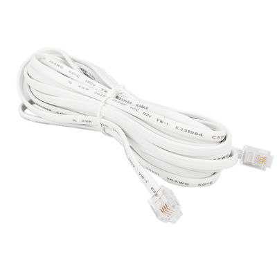 6P4C RJ11 Plug To Plug White Telephone Flat Cable 26AWG*4C