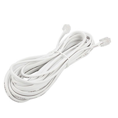 6P4C RJ11 Plug To Plug White Telephone Flat Cable 26AWG*4C
