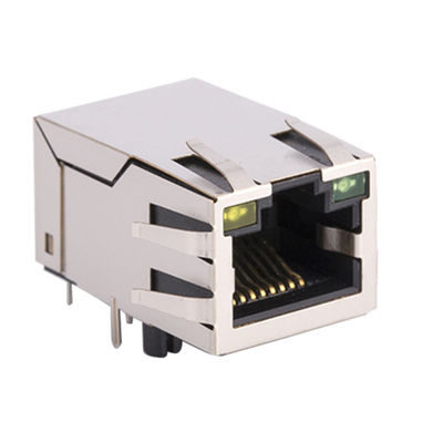 Single port 1X1 Tab-Down RJ45 with transformer 10/100Base-Tx LEDS with Side Entry ,21.1mm
