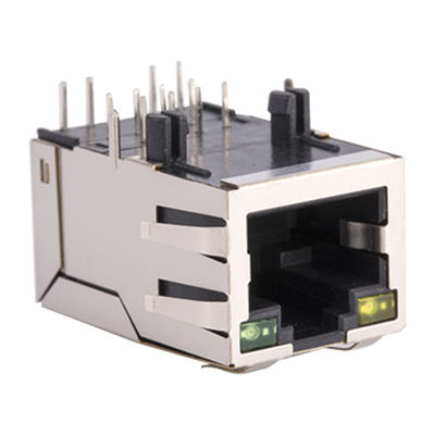 Single port 1X1 Tab-Down RJ45 with transformer 10/100Base-Tx LEDS with Side Entry ,21.1mm