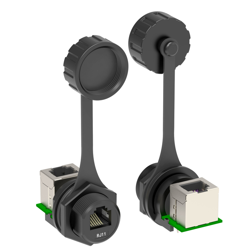 6P6C F/F Waterproof RJ11 Connector Threaded 90 Degrees 125V