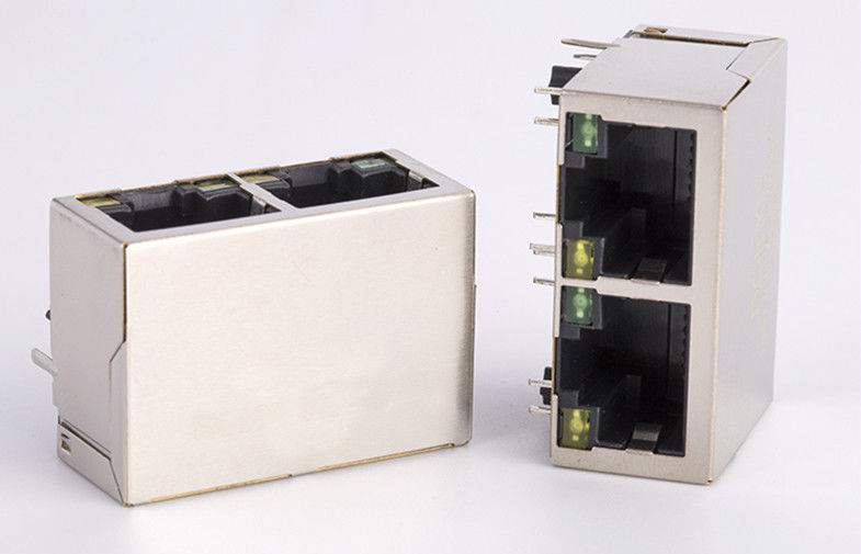 RJ45 POE Ethernet Connector 1x2 1000Base-T With LED Tab Down TM112Q17ABC111007