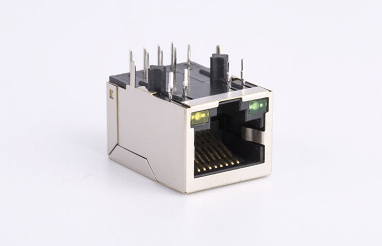 Tab Down Rj45 Connector With Led Side Entry Gold 6u'' Plating Contact Mating