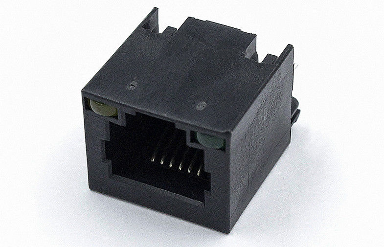 Rj11 Pcb Mount Connector With Leds Ear Tab Down 6p6c 180 Degree TM52T511SX111