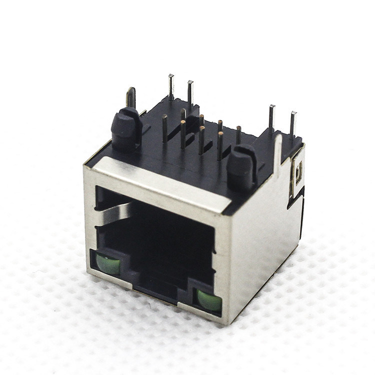 8 Pins 8 Contacts RJ45 PCB Connector With Shiled And Leds Tabup Side