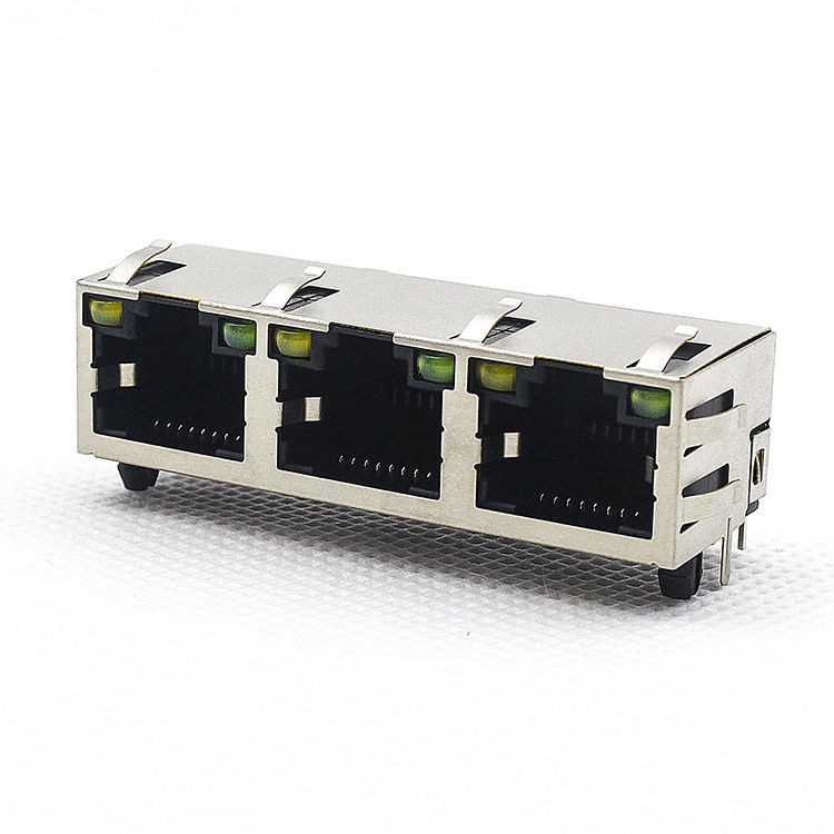 1 X 3 Port RJ45 PCB Connector / Rj45 Plug Pcb With Leds Y G TM5JA813T2111