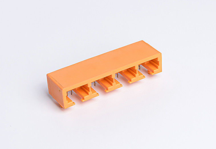 4 Port Network RJ45 PCB Connector Side Entry Orange Plastic Housing TM56B914SXX13