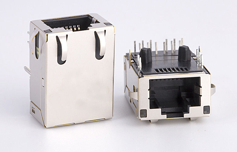 90 Degree Orientation RJ45 Ethernet Jack With 10 gigabit network switch Integrated Magnetics LEDS EMI Tabs
